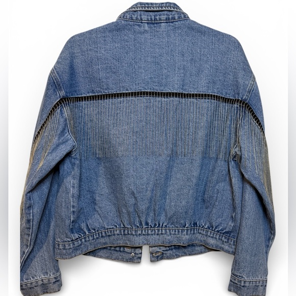 Source Unknown Jackets & Blazers - Denim Jean Jacket with Delicate Chains Detail in Sleeves and Back